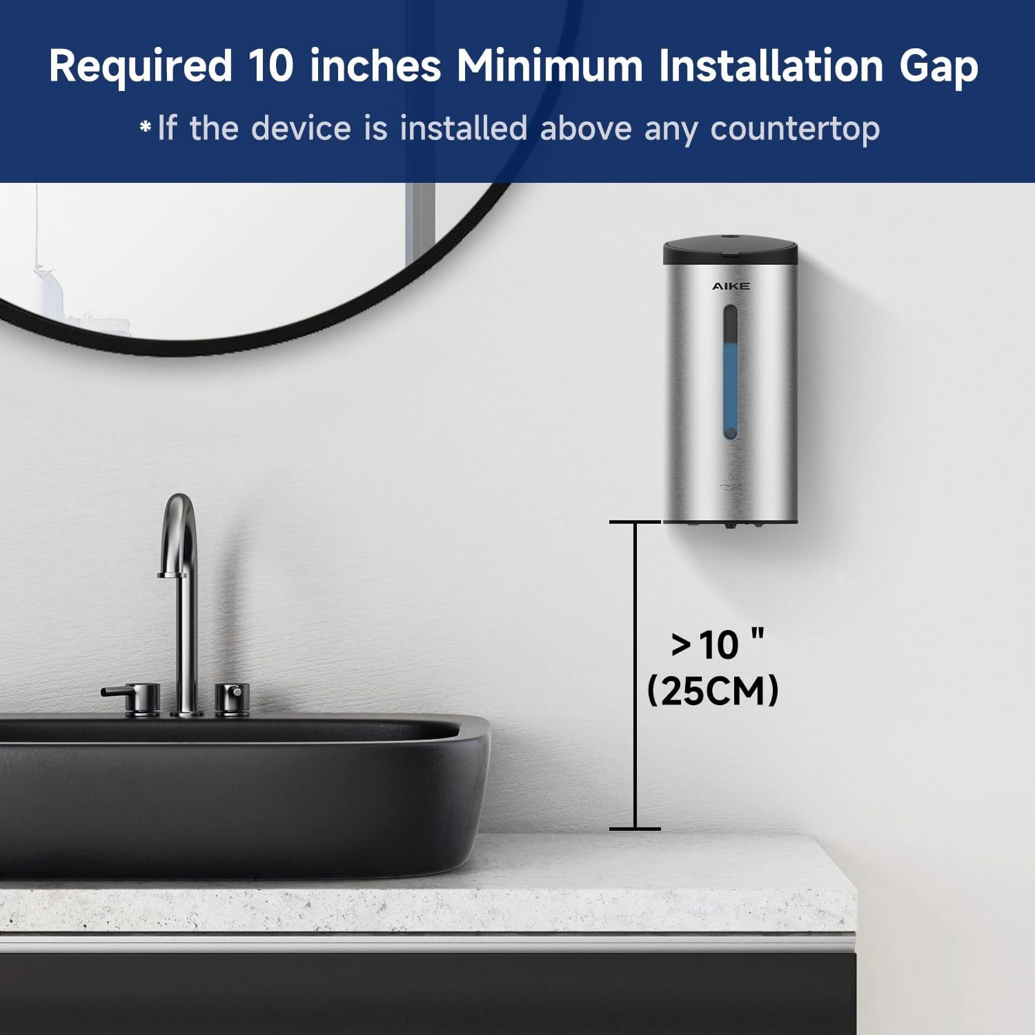 AIKE Wall-Mount Automatic Liquid Soap Dispenser Commercial Large Capacity Brushed Stainless Steel Finish Model AK1205 - Image 4