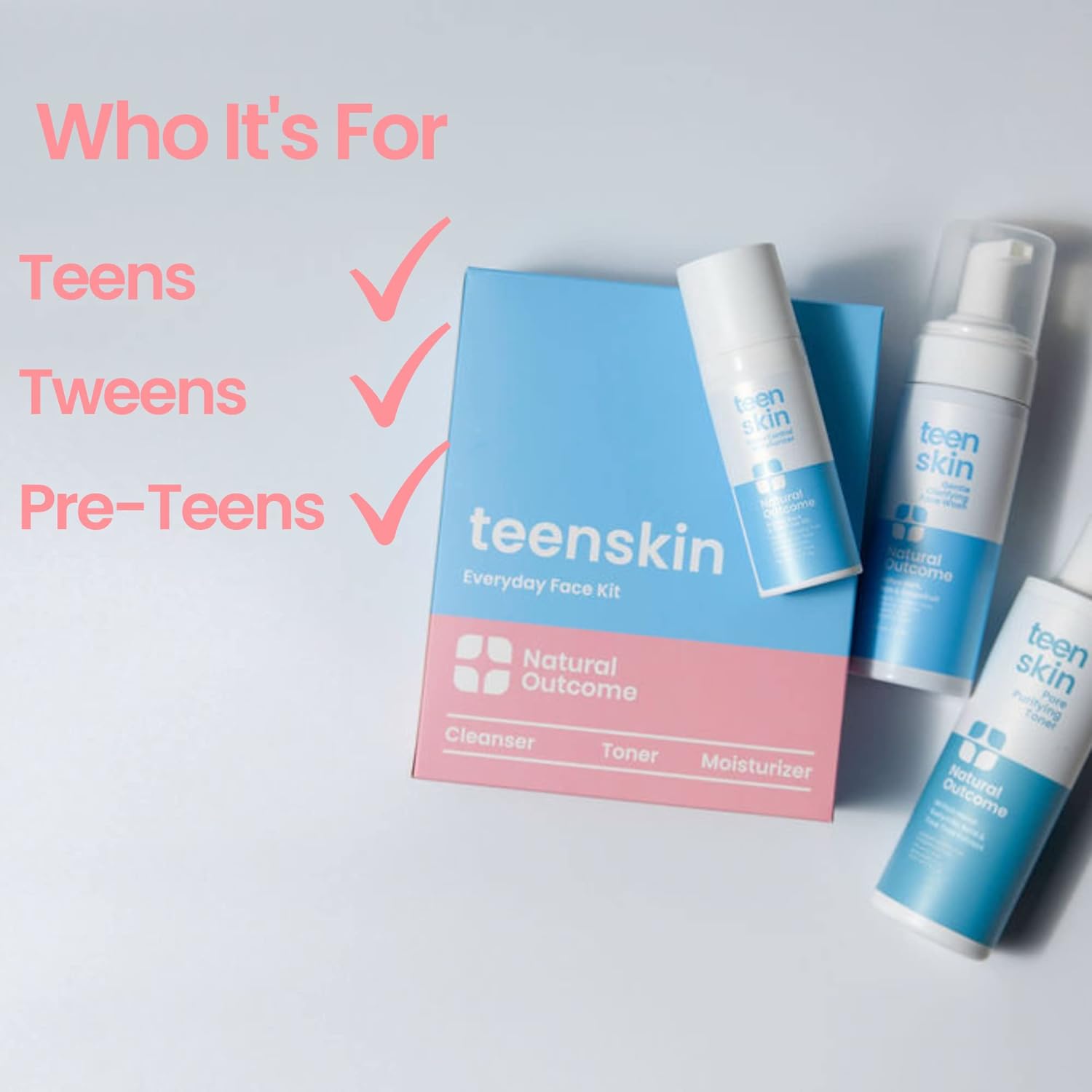 Teen Skin Care Kit 3-Step | Acne Face Wash Skin Care Regimen | Teen Skin Face Wash, Toner, & Moisturizer | Perfect for Teens Preteens & Kids Looking to Prevent Acne | 3 Pc Kit by Natural Outcome - Image 7
