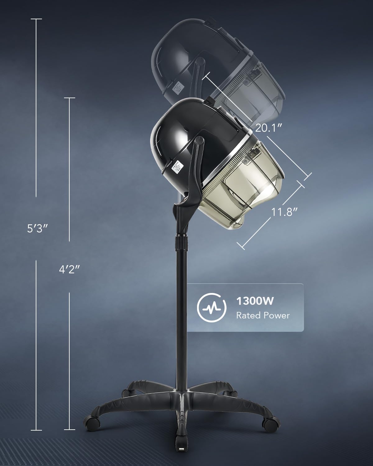 Y-NOT Professional Hairdryer Height Adjustable Hooded Stand Up Bonnet Hair Dryer, Floor Standing Rolling Base with Wheels for Beauty Salon Equipment Home Spa - Image 6