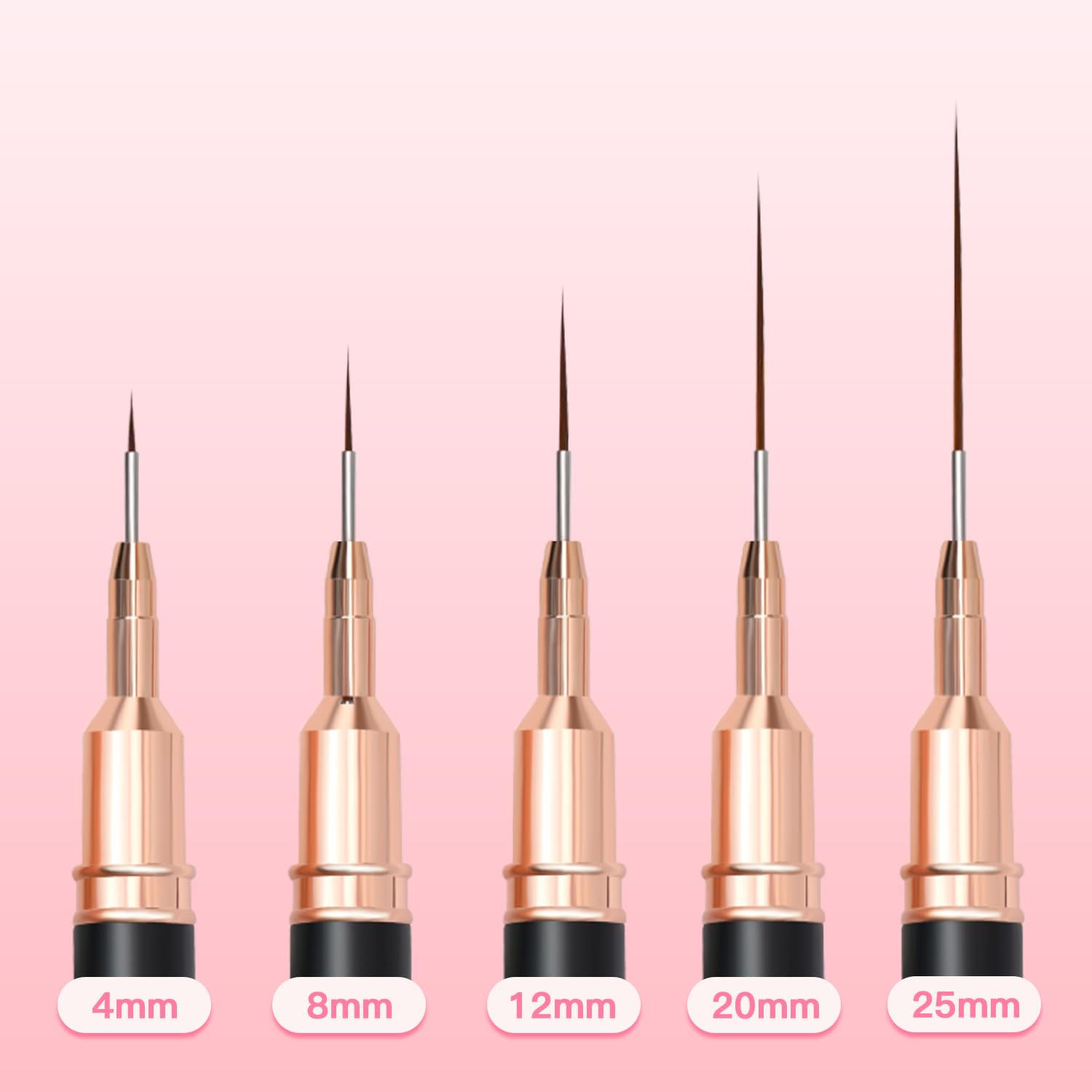 Metallic Nail Art Brushes, 5Pcs Liner Brush Set, UV Gel Polish Painting Art Design Pen for Long Lines, Thin Details, Fine Drawing Sizes 4/8/12/20/25mm(Black) - Image 4