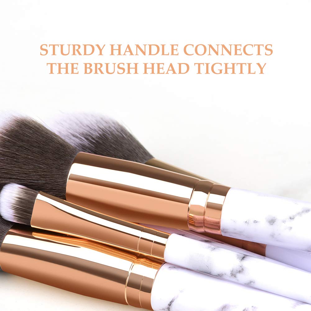 HEYMKGO Makeup Brushes Professional Marble Makeup Brush Set, Soft and Odor-free Natural Synthetic Bristles,10PCS + 2 Sponge Puff + Marble Pattern Cosmetics Bag - Image 8