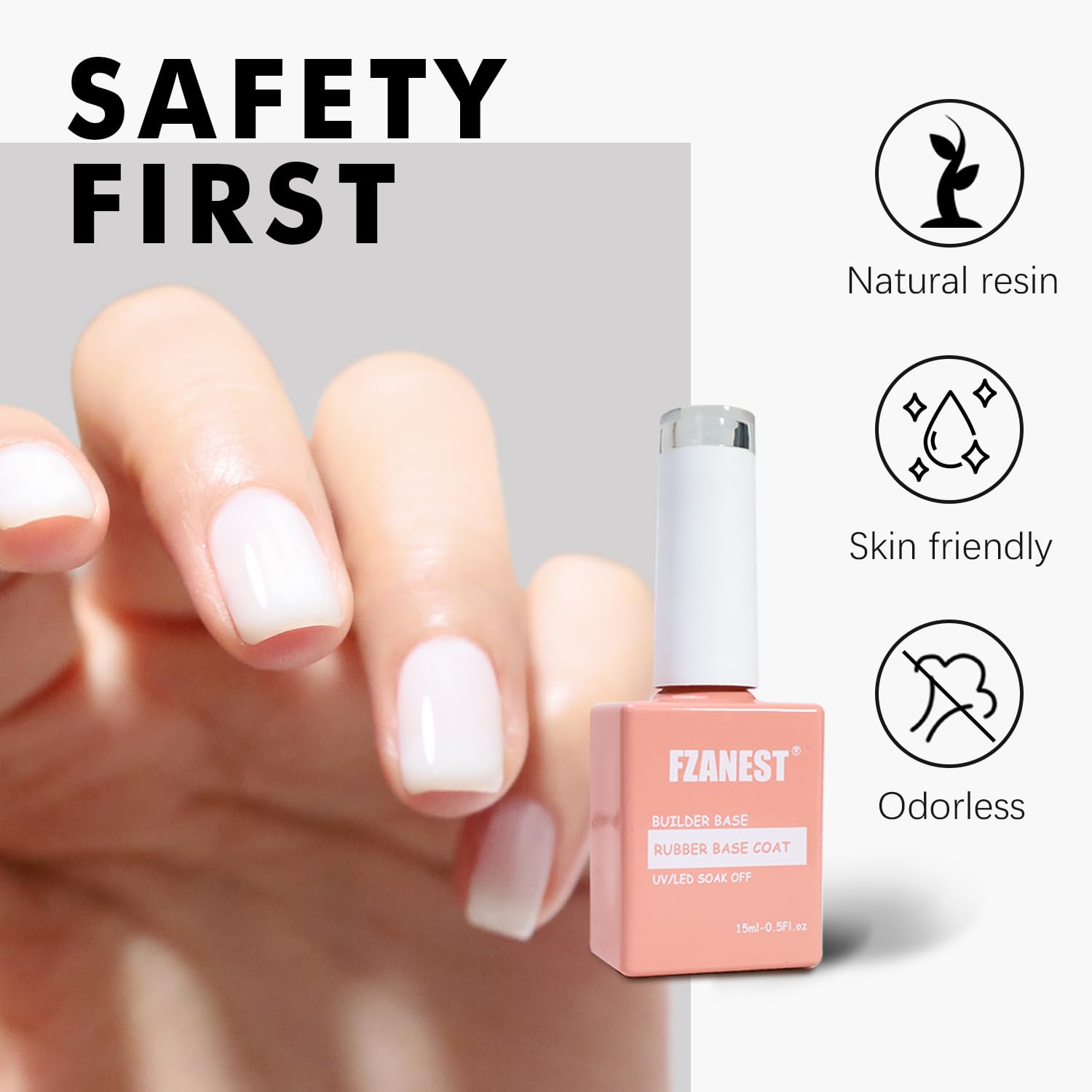 FZANEST Builder Gel For Nails, Milky White Gel Polish Rubber Base For Nail Thickening Strengthener Extension LED Lamp Cured Color Base in A Bottle - Image 7