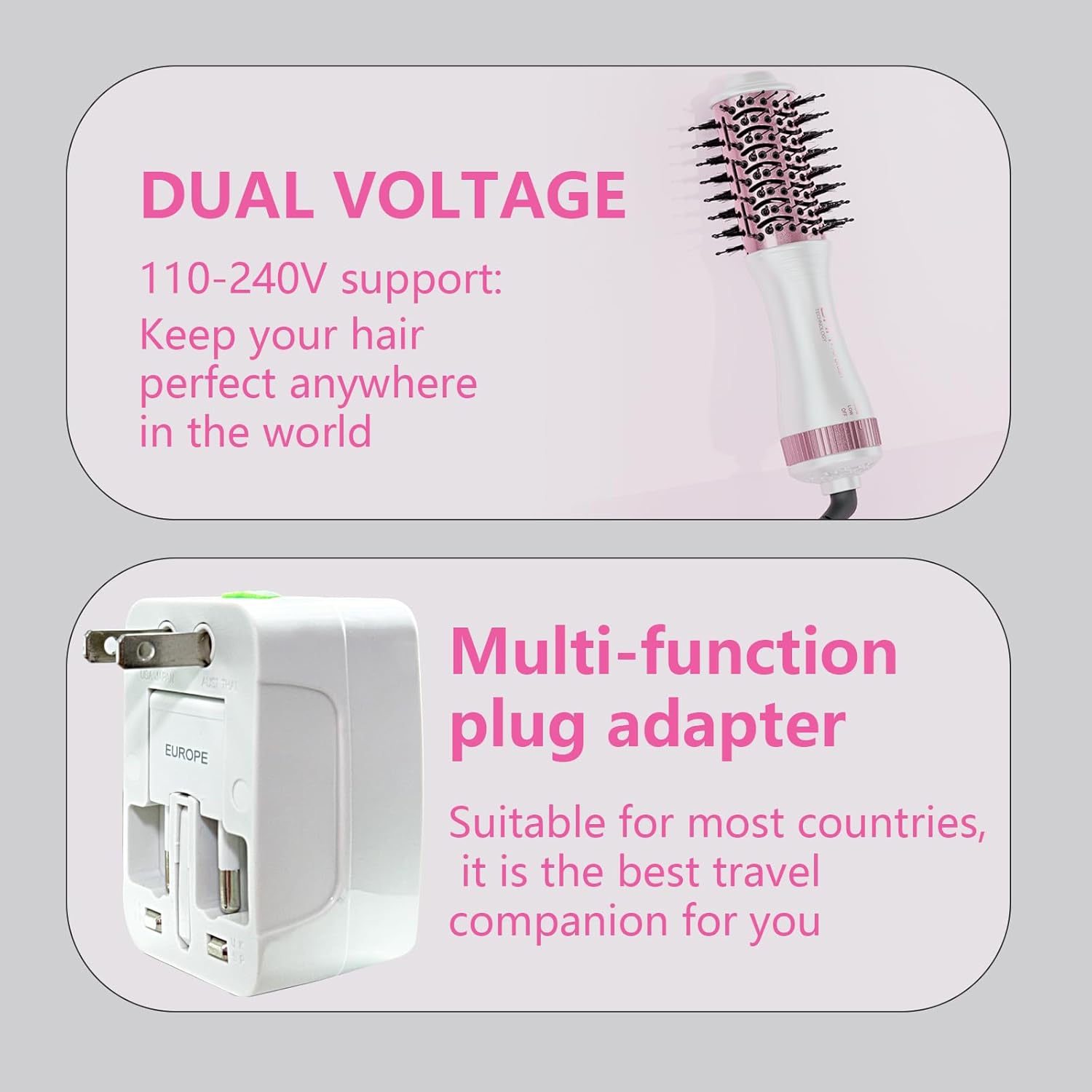 Dual Voltage 4 in 1 Hair Dryer Brush Styler Volumizer Small Travel Use - Image 2