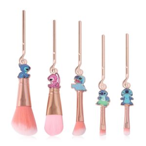 Stich Makeup Brushes Set, WeChip Anime Stich Make Up Brush Set Collection, Stich Stuff for Girls Women - 5pcs Pink