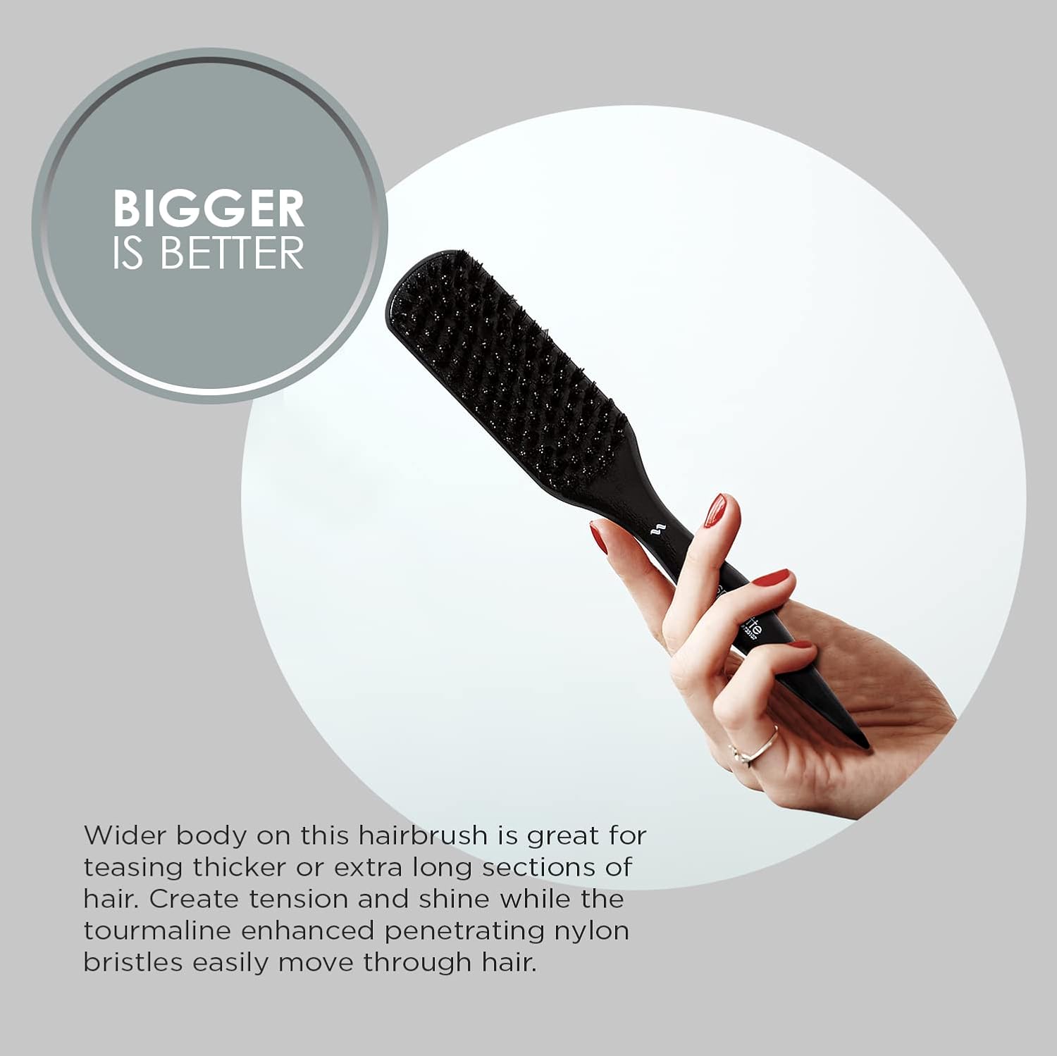 Spornette Boar Bristle Hair Brush for Women - Big Wonder Teasing Brush with Boar & Tourmaline Nylon Bristles - Tapered Handle for Back Brushing, Combing and Creating Volume & Slick Backs (Black) - Image 3