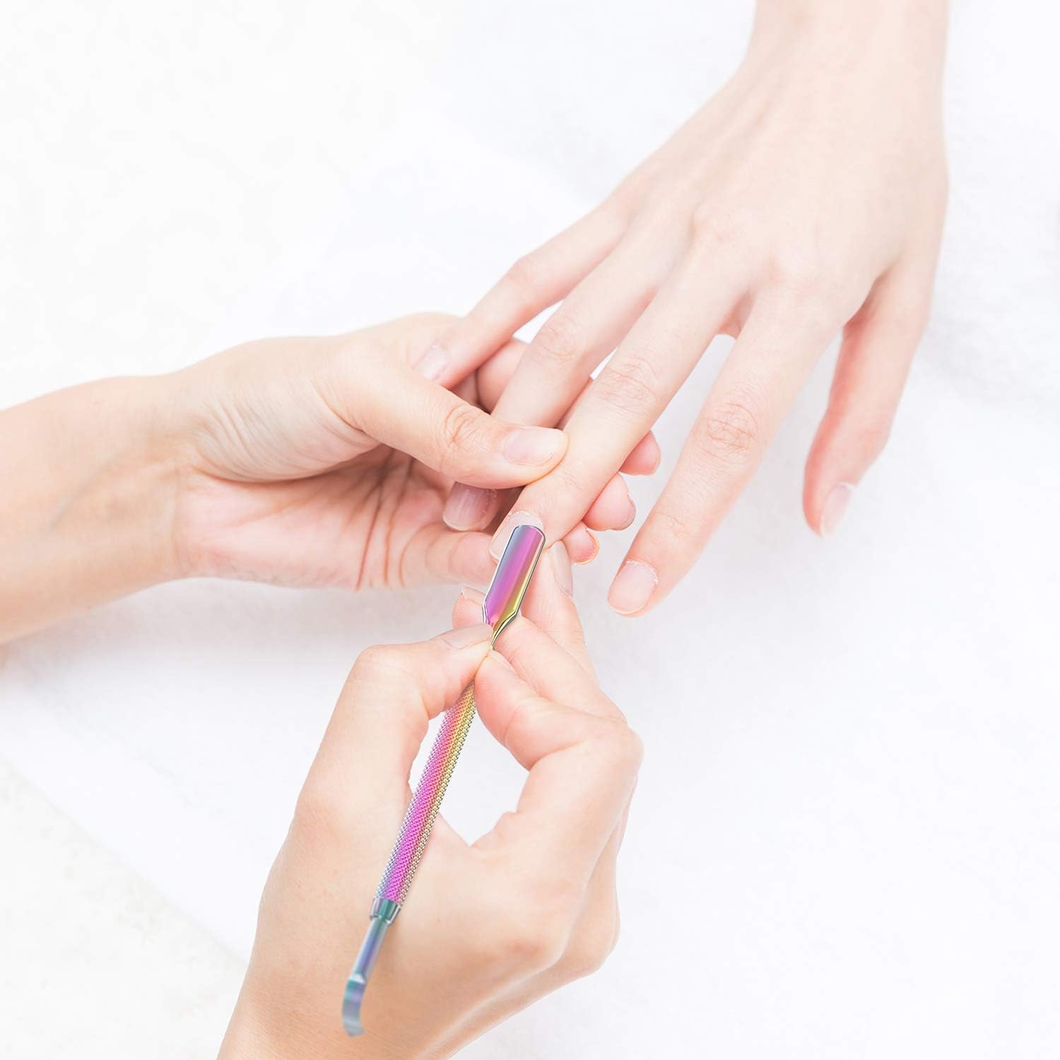 Cuticle Pusher Acetone/Gel/Nail Polish Remover Stainless Steel Professional 3pcs Set Cuticle Scraper Fingernails & Toenails Clean Manicure Tools Cuticle Care for Women&Girl,opove CP-3 (Rainbow Color) - Image 4