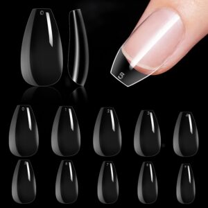 Makartt Short Coffin Clear Nail Tips, 500pcs Press on Full Cover Fake Ballerina Nails Tip Extension 10 Sizes Long Lasting Soak Off False Acrylic Kit for Home & Salon Use