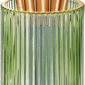 Vintage Makeup Brush Holder Organizer,Dresser Glass Brushes Holder,Vanity Cosmetic Brush Holder,Desktop Crystal Eyeliners Eyebrow Pencil Storage Cup Holder for Countertop (Large Green)