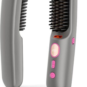 Cordless Hair Straightener Brush, Mini Heated Portable Hot Brush Hair Straightening for Women, 9600mah Battery USB-C Rechargeable, 200 Million Negative Ions for Travel