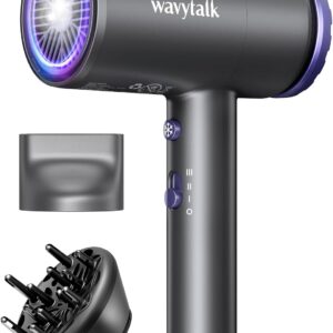 Wavytalk Hair Dryer with Diffuser 1875W Ionic Blow Dryer for Fast Drying with Concentrator Lightweight, Purple.