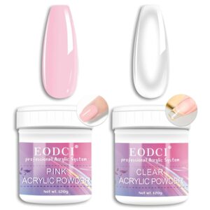 Clear/PInk Acrylic Nail Powder, 2Pcs Professional 120g Acrylic Nail Powder Polymer for 3D French Nail Manicure Extension Nail Carving Large Capacity Acrylic 8oz