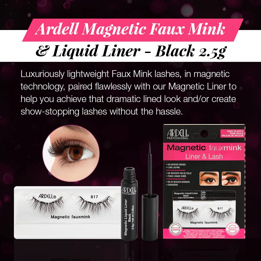 Ardell 817 Magnetic Faux Mink Eyelash Set with Easy Application Liquid Liner - Image 2