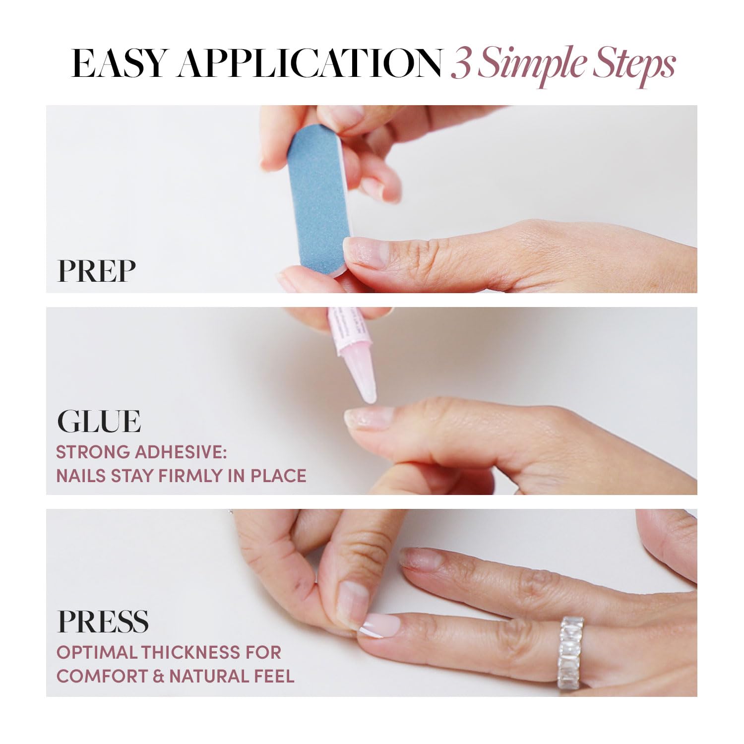 Glamnetic Press On Nails - Snowfall | Semi-Transparent Snowflake & 3D Pearl Accent Almond False Nails, Reusable Stick On Fake Nails with Glue | Salon Quality | 15 Sizes - 30 Nail Kit - Image 5