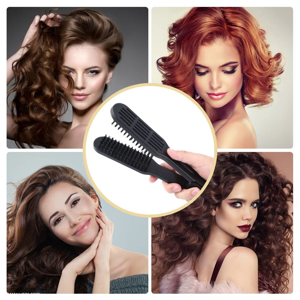Double Sided Bristle Hair Brush, Hair Straightening Comb, Clamp Hair Brush for Smoothing and Styling, Salon Hairdressing Styling Tool for Women and Men(Black) - Image 6