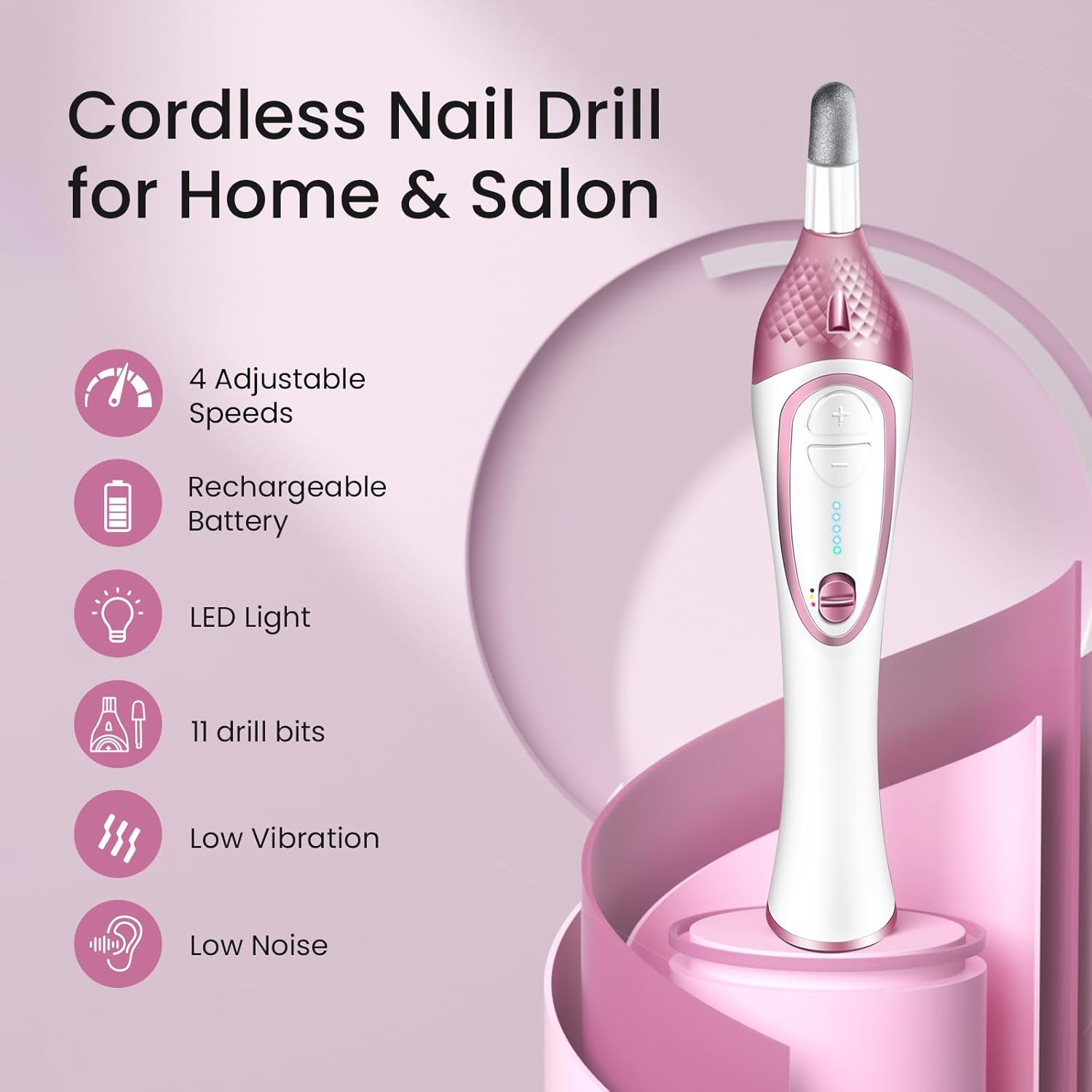 36-Piece Professional Manicure Pedicure Kit-Cordless Electric Nail File Kit,20000RPM, 11Pcs Bits,4 Speed,Rechargeable Pedicure Tool for Feet,Hand Foot Care Nail Drill Tool for Nail Grind Trim Polish - Image 3