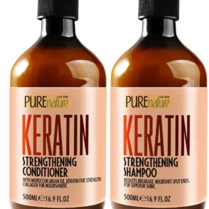 Keratin Shampoo and Conditioner Set - Sulfate and Paraben Free Treatment for Dry Hair - Anti Frizz, Collagen Enriched Formula for Curly or Damaged Hair - Safe for Men and Women with Color Treated Hair