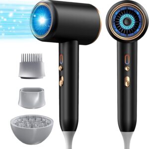 Ionic Blow Dryer, Blow Dryer with Diffuser & Concentrator & Comb Nozzle, 1875W Turbo Ultra-Quiet Hair Dryer with 2 Heat & 3 Speed, Fast Heat-UP Compact Hair Dryer for Home Travel