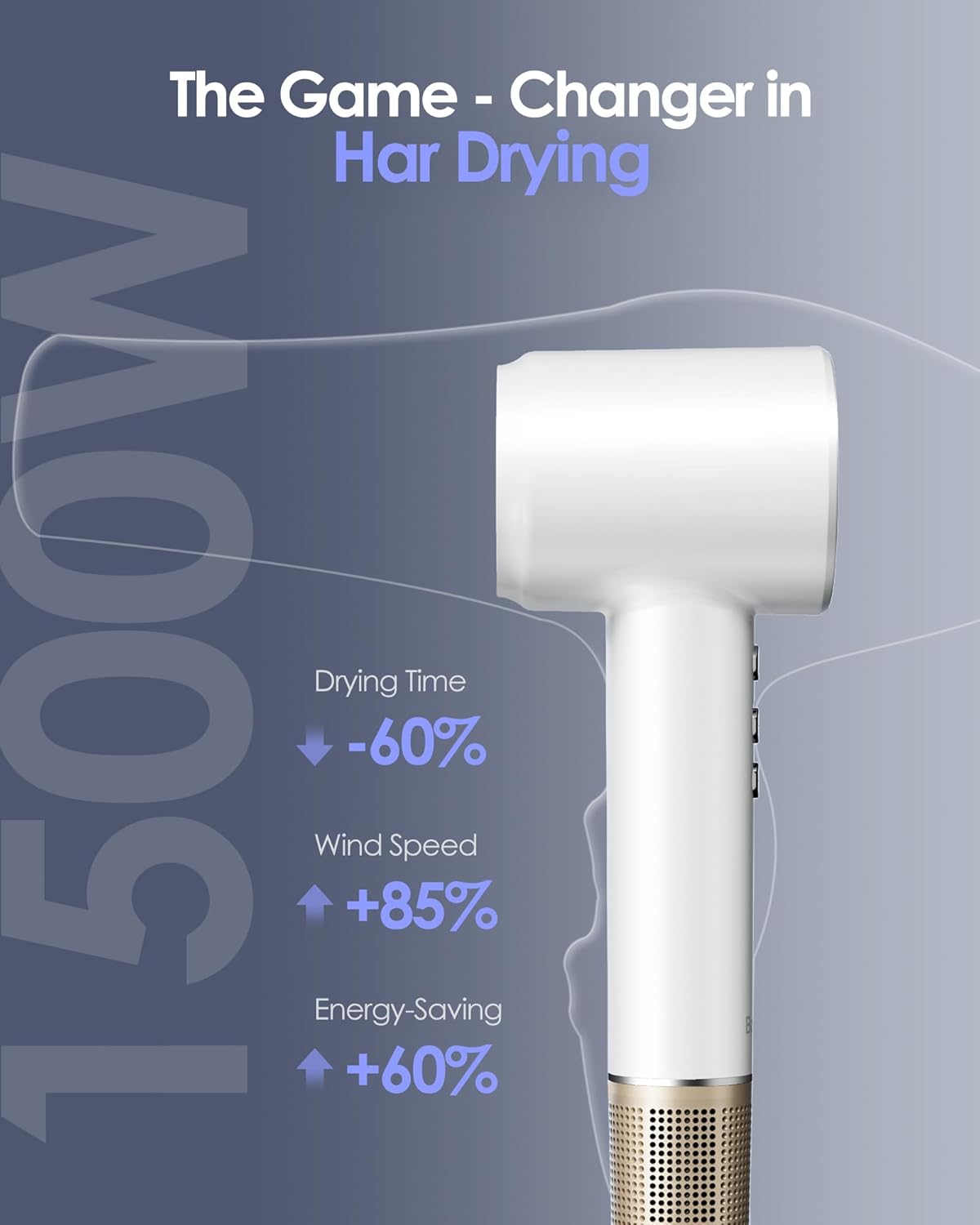 Hair Dryer -Bopcal Ionic Blow Dryer, 500 Million Ions Fast Drying, Low-Noise Hairdryer, 3 Speeds & 4 Temps with Travel Size for Professional Styling at Home/Salon - Image 3