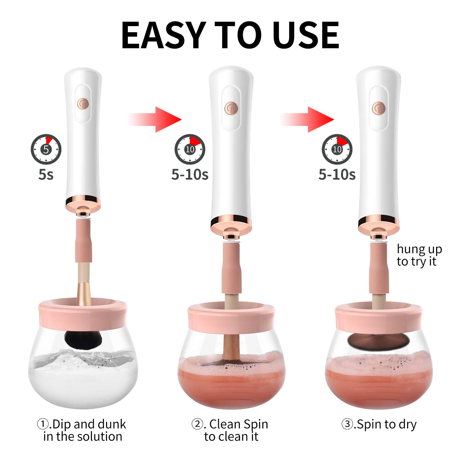 Senbowe Upgraded Makeup Brush Cleaner and Dryer Machine, Electric Cosmetic Automatic Brush Spinner with 8 Size Rubber Collars, Wash and Dry in Seconds, Deep Cosmetic Brush Spinner for Brushes - Image 5