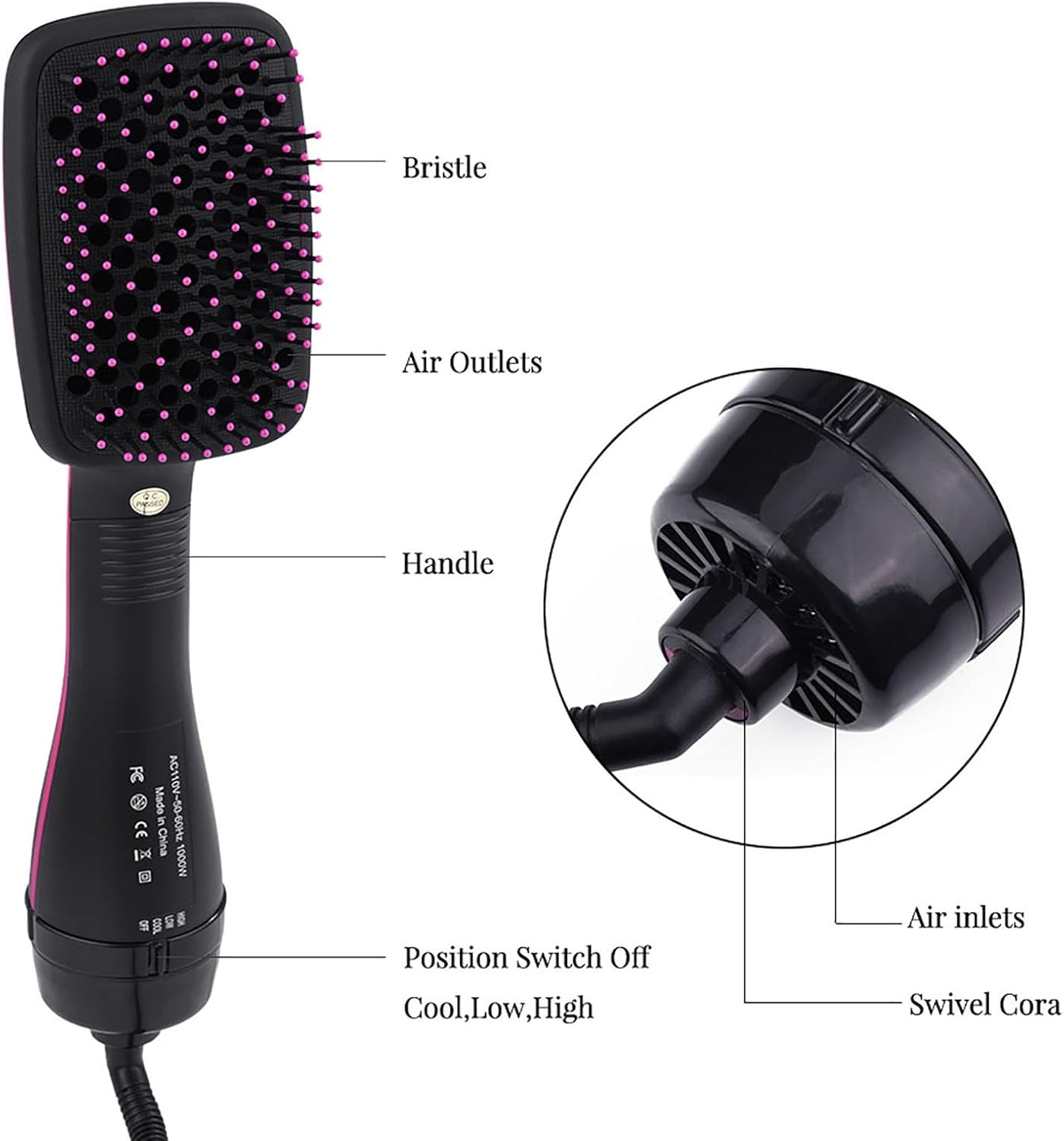 2 in 1 Multifunctional Anion Hair Dryer Brush Comb Styler Hairdressing Tool - Image 5