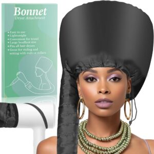 Hooded Hair Dryer Bonnet - Fast-Drying Bonnet Hair Dryer for Natural Hair, Deep Conditioning, Styling, & Curl Enhancing - Adjustable Fit, Heat Distribution, Portable & Lightweight for Travel(Black)