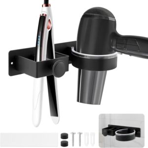 Hair Dryer Holder Wall Mounted, Hair Dryer and Straightener Holder, Hair Tool Organizer for Bathroom, Suitable for Most of Hair Dryers(Color:Black)