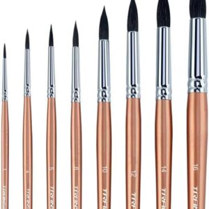 Transon 8pcs Round Watercolor Paint Brush Set Goat Hair for Watercolors,Acrylics,Inks,Gouache,Oil and Tempera