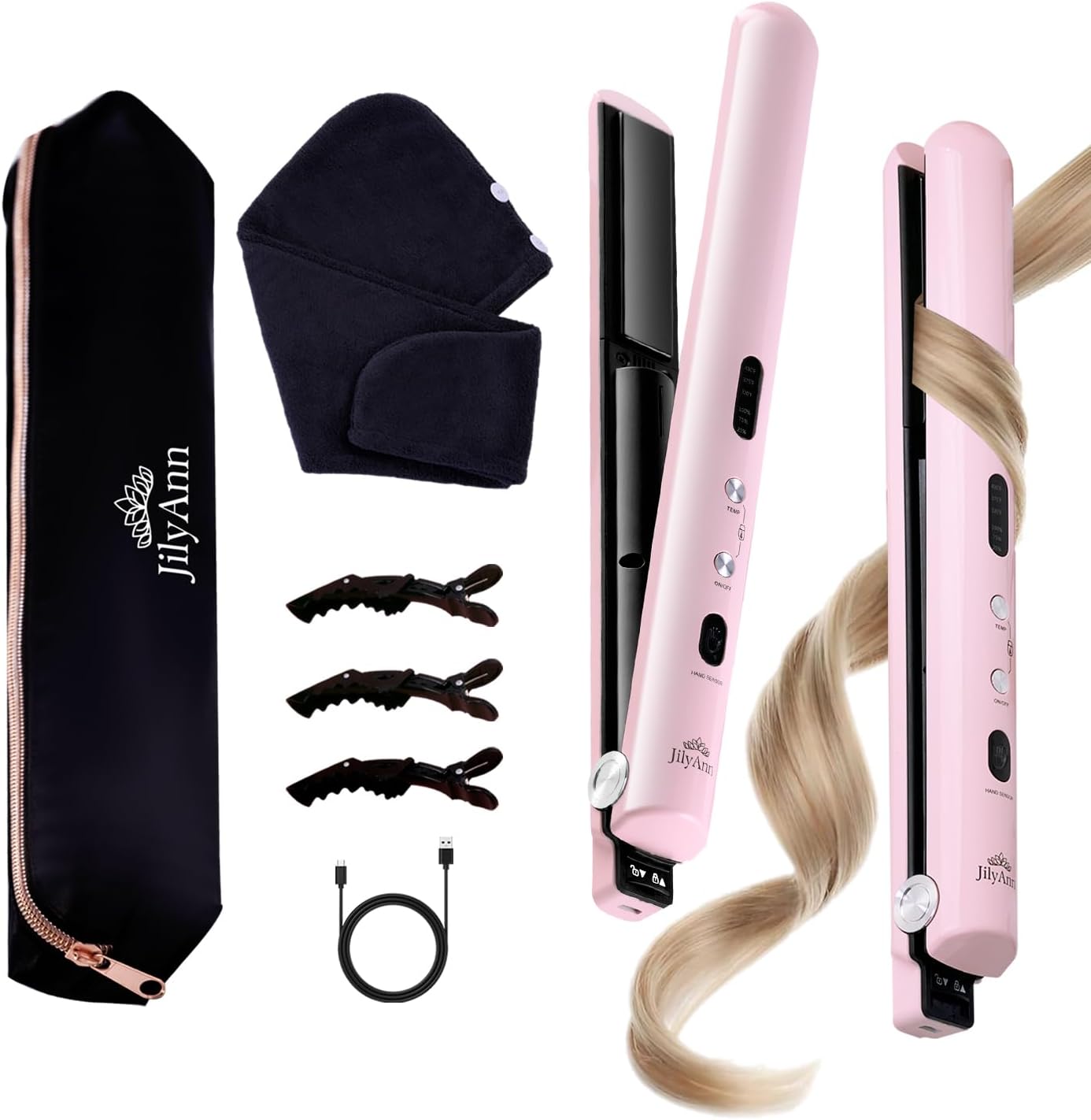 Cordless Hair Straightener & Curler 2-in-1 | Ceramic Flat Iron, Dual Voltage 9000mAh Battery | Reduces Frizz for Shinier, Smoother Hair | 3 Temp 350°F/375°F/430°F | USB-C Rechargeable