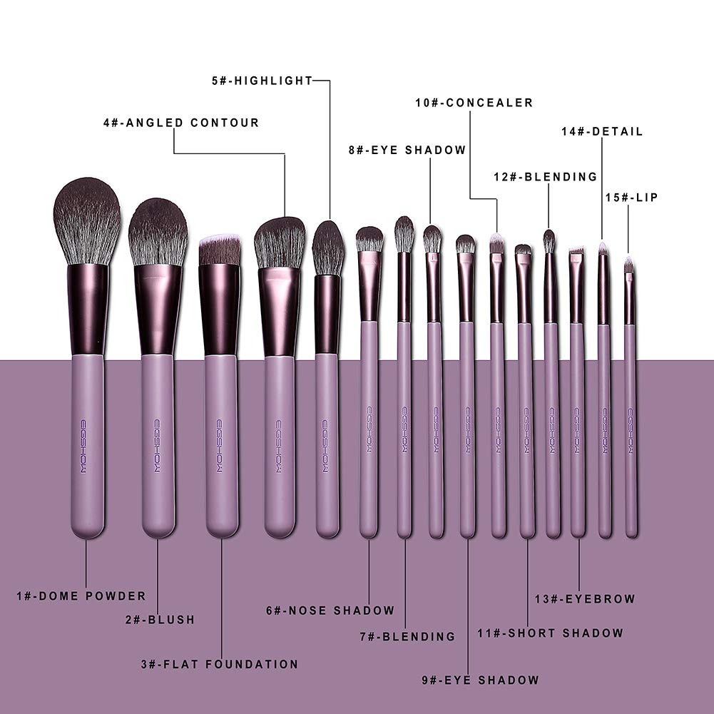 Makeup Brush Set, EIGSHOW Professional Makeup Brushes Kit Foundation Powder Concealers Eye Shadows Makeup 15 Piece for Eye Face Liquid Cream Cosmetics Brushes Kit, Gift for Women, Travel Set(Purple) - Image 8
