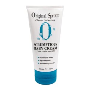 Original Sprout Scrumptious Baby Cream, Gentle Moisturizing Cream for Dry, Sensitive Skin & Diaper Rash, Non-Greasy Baby Lotion with Zinc Oxide & Calendula for Face & Body, 3 fl oz, Travel Size