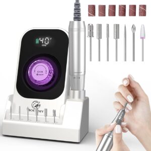 Portable Nail Drill Electric File: 40000RPM Professional Rechargeable Nail E-File Machine, Cordless Nail Drill with Bits & Base for Acrylic Nails Remove Nail Gel Polish Manicure for Salon Home, White
