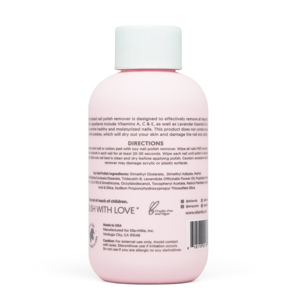 ella+mila Soy Nail Polish Remover Non-Acetone Nail Polish Remover - Non-Toxic Fingernail Polish Remover - Enriched with Lavender Essential Oil & Vitamins A,C & E (4 fl oz) - Image 2