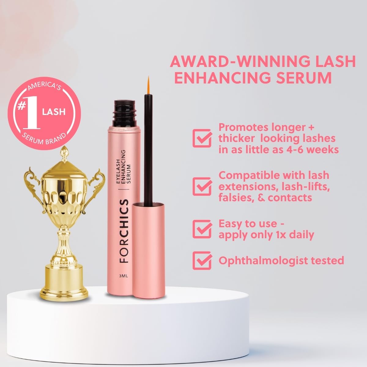 Lash & Brow Growth Serum - Hormone-Free Enhancer for Thicker, Longer Lashes & Brows in 2 Weeks - Organic, Vegan & Gentle 0.10 fl. oz / 3ml
