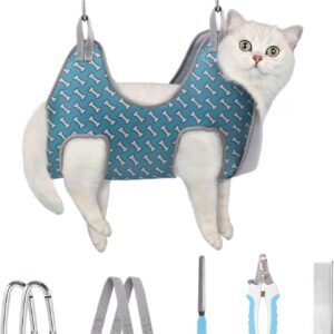 Supet Cat Grooming Hammock Harness for Cats Dogs, Relaxation Cat Nail Clipper Hammock, Restraint Dog & Small Animal Leashes Sling for Groomingk for Nail Trimming