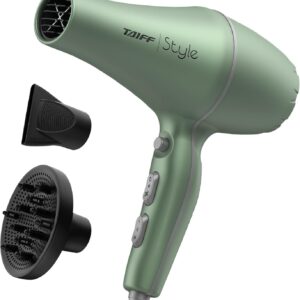 Style Hair Dryer Ionsense Silver, 125V, Fast Drying, Frizz-Reducing Ionic Ceramic, 1875W, Lightweight Blow Dryer with Diffuser for Curly Hair, Professional Performance - GREEN