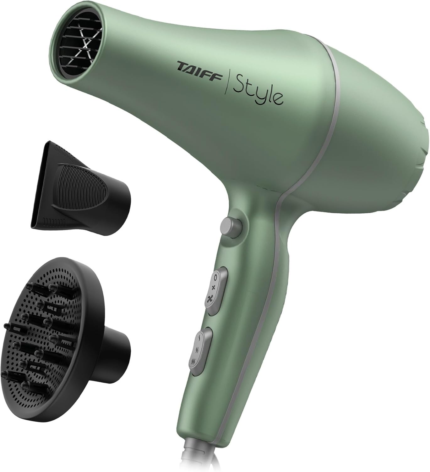 Style Hair Dryer Ionsense Silver, 125V, Fast Drying, Frizz-Reducing Ionic Ceramic, 1875W, Lightweight Blow Dryer with Diffuser for Curly Hair, Professional Performance - GREEN