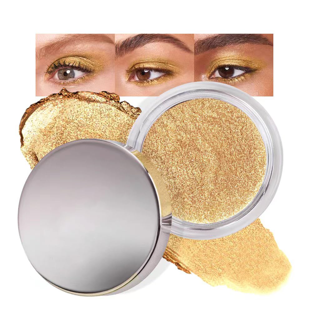 Cream Glitter Golden Yellow Shimmer Metallic Eyeshadow Palette Makeup, Natural Single Mini Instant Holographic Eyeshadow For Older Women, Sombras Crema Para Ojos, Talc, Paraben&Cruelty Free