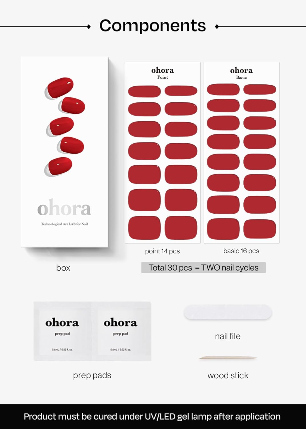 ohora Semi Cured Gel Nail Strips (N Addict) - Works with Any Lamps, Salon-Quality, Long Lasting, Easy to Apply & Remove - Includes 2 Prep Pads, Nail File & Wooden Stick - Image 6