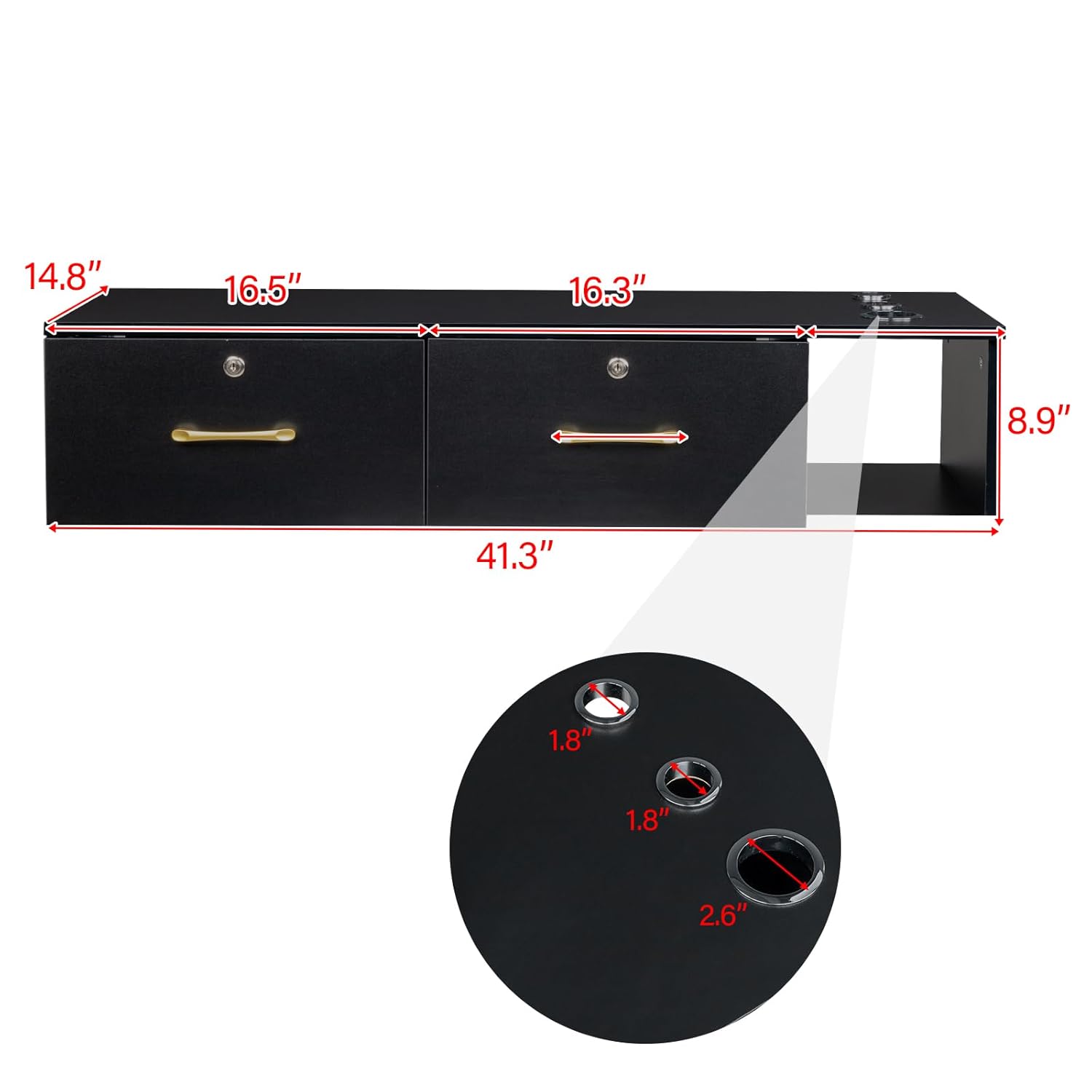 Wall Mount Styling Station,Locking 2 Drawers Storage Beauty Salon Equipment,Styling Barber Station for Hair Stylist,3 Hair Dryer Holes Locking Salon Cabinet for Salon,Home & Bathroom (black) - Image 2