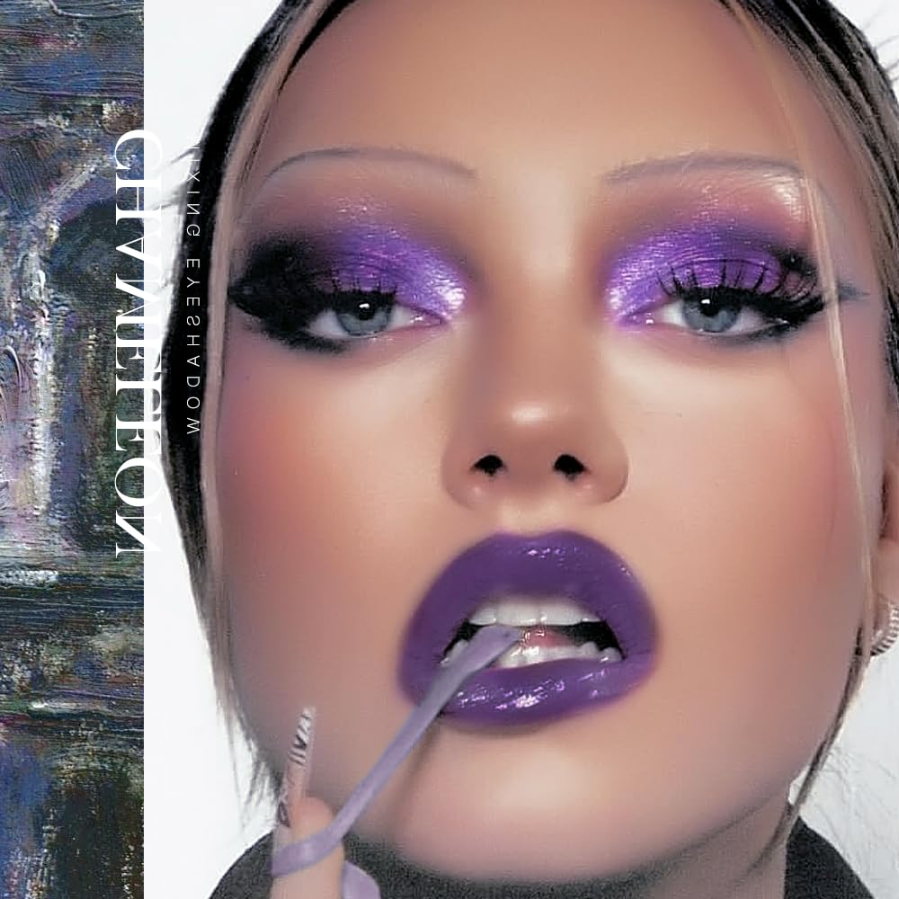 ecofavor High-Pigment Metallic Purple Eyeshadow Palette - Color-Shifting Duochrome with Sparkling Glitter, Black Base, Iridescent Gothic Professional Makeup for Bold Eye Looks, #13 - Image 4