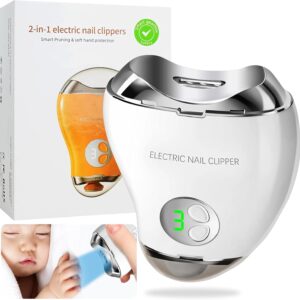 Automatic Electric Nail Clipper with Nail File, 3 Speeds LCD Digital Display and LED Light, USB Rechargeable, Fingernail Trimmer with Nail Clipper Storage Best Gift for Mom Dad Kids, Seniors