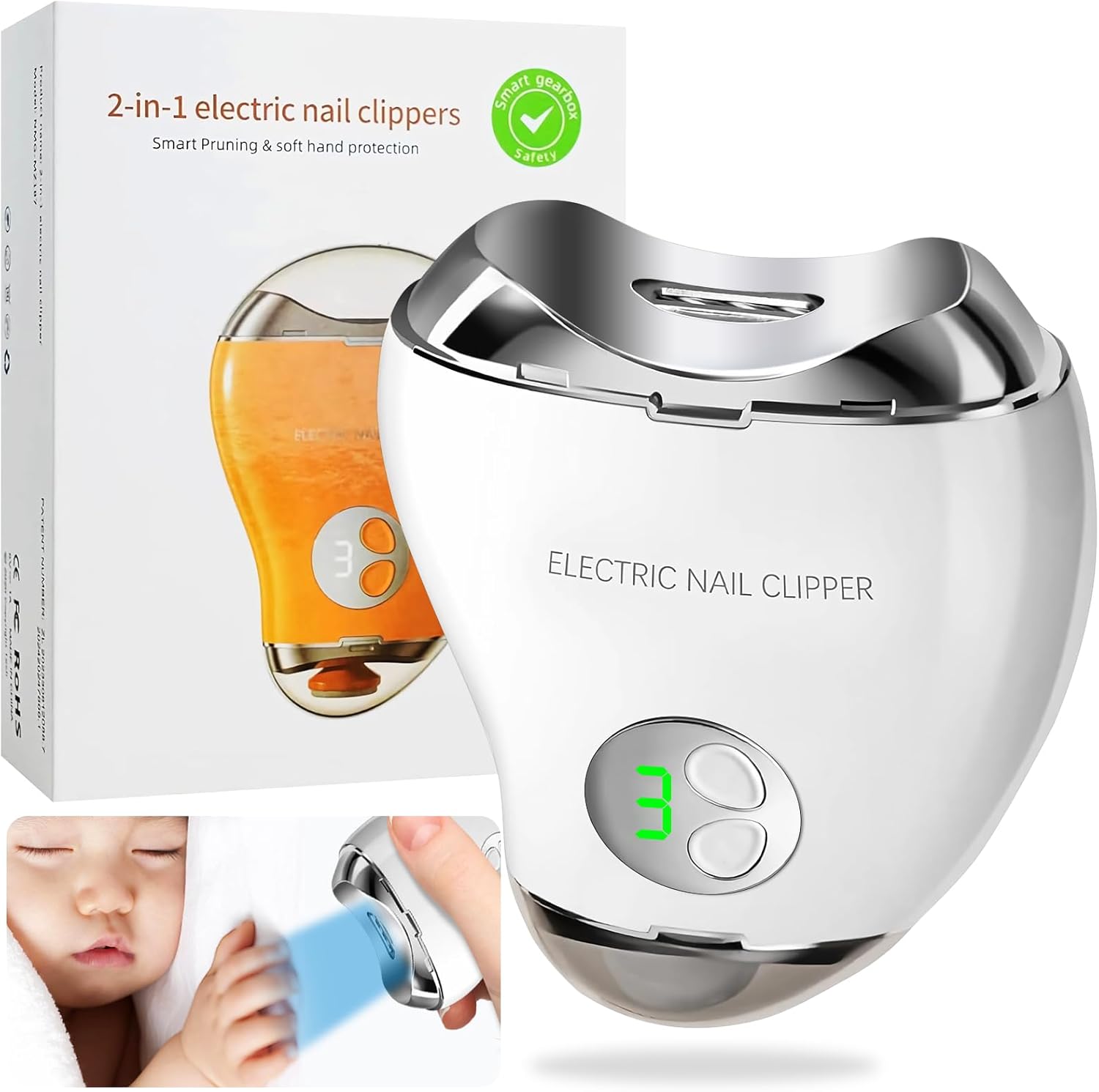 Automatic Electric Nail Clipper with Nail File, 3 Speeds LCD Digital Display and LED Light, USB Rechargeable, Fingernail Trimmer with Nail Clipper Storage Best Gift for Mom Dad Kids, Seniors