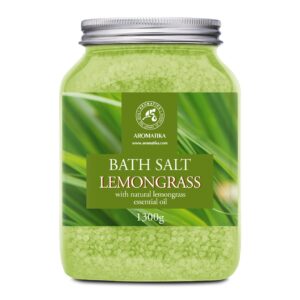 Bath Salts w/Natural Essential Lemongrass Oil 46 Oz (1300g) - Sea Salt Bath for Good Sleep - Bathing - Body Care - Wellness - Beauty - Relaxation - Aromatherapy - Spa - Bath Supplement