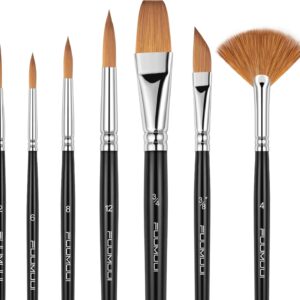 Sable Watercolor Brushes Professional Kolinsky Sable Brushes 7pcs - Dagger, Pointed Rounds, Rigger, Long Flat, Fan Brush Set for Watercolor Gouache Acrylic Inks Painting