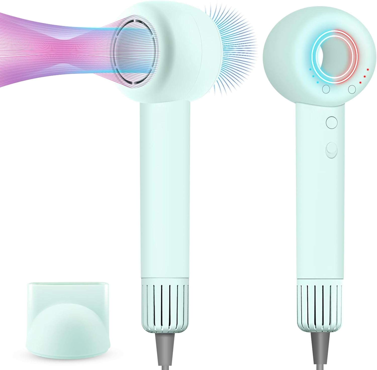 160000 RPM High Speed Hairdryer, Brushless Motor, 500 Million Negative Ionic Blow Dryer, Travel Fast Drying Hairdryer, Low Noise, Lightweight, Quiet Blowdryer with Nozzle, Home Use, Mint Green