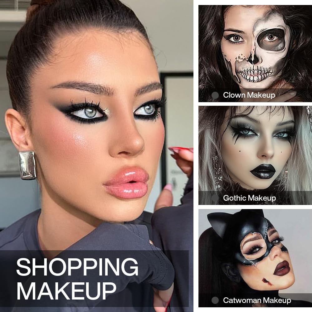 DE'LANCI Single Black Eyeshadow, Matte Eyeshadow Black Eyes Goth Smokey Makeup, Long Lasting Blendable Single Dark Eye Shadow Pallet, for Smoky SFX Halloween Makeup Eyeliner Face Body Paint, #01 - Image 3