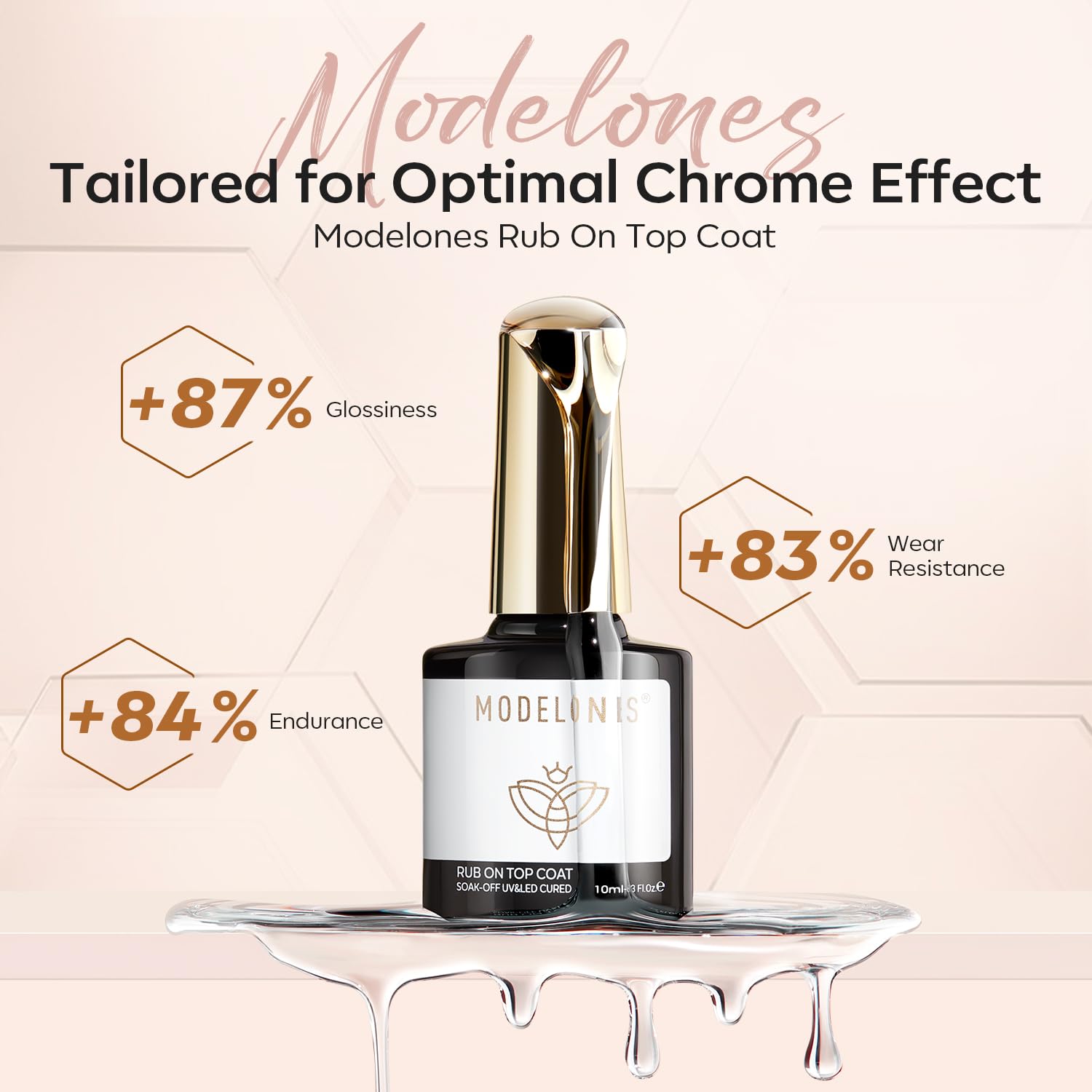 modelones Gel Top Coat for Chrome Nail Powder, Mirror Shiny Clear Chrome Top coat No Wipe Long Lasting Soak Off Nail Lamp High Gloss Chrome Top Coat Gel Nail Polish for Home DIY and Nail Salon - Image 2