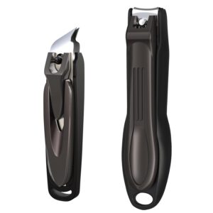 GLAMFIELDS Nail Clipper with Catcher, Large Fingernail Toenail Clipper,Slanted Edge Nail Clippers Leather Case Packed Good Gift for Men and Women 2PACK Large/Small