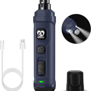 Casfuy Dog Nail Grinder with 2 LED Light - New Version 2-Speed Powerful Electric Pet Nail Trimmer Professional Quiet Painless Paws Grooming & Smoothing for Small Medium Large Dogs and Cats (Blue)