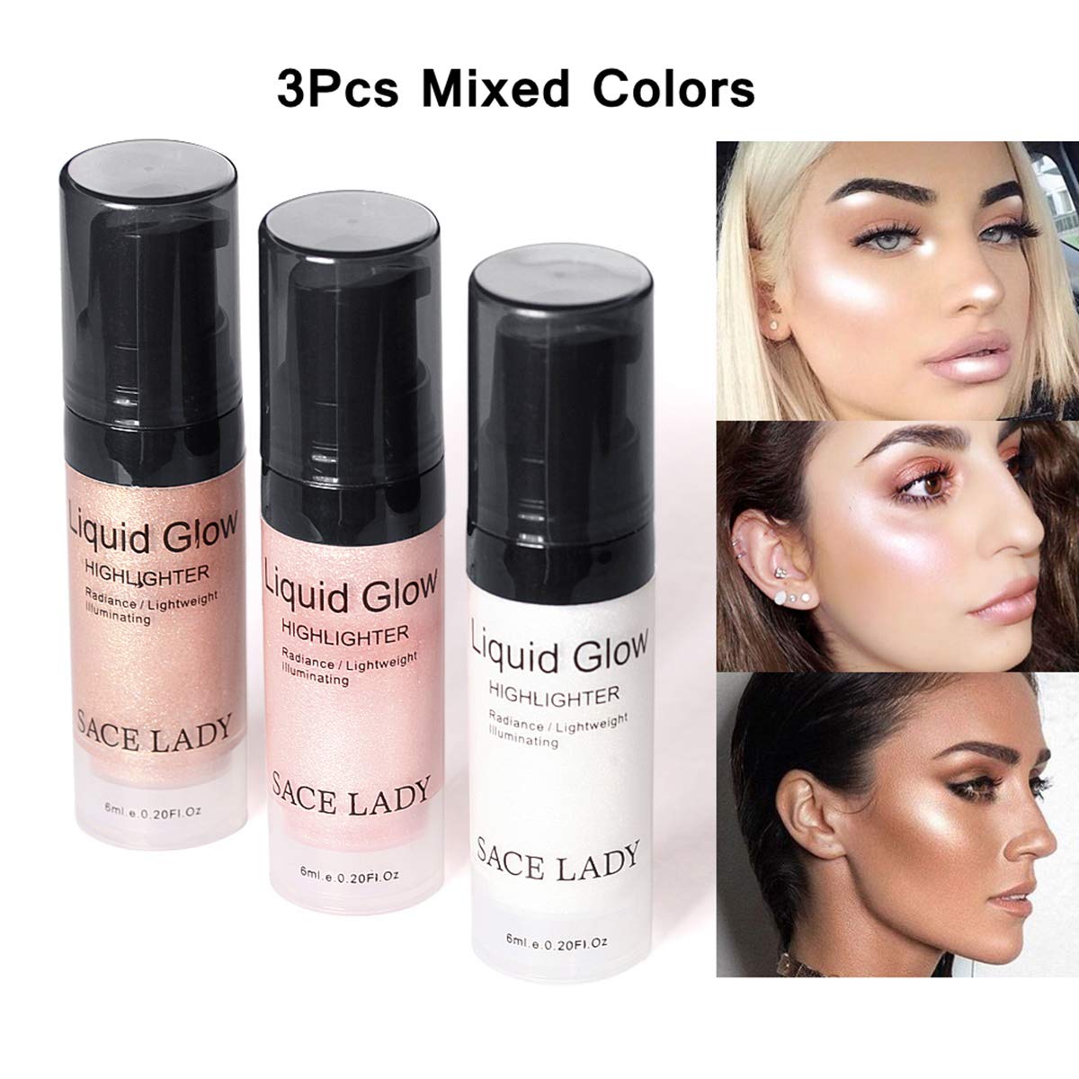 SACE LADY 3-Pack Liquid Highlighter Makeup Set 18ml Ultra-Smooth Radiant Illuminators - Image 2